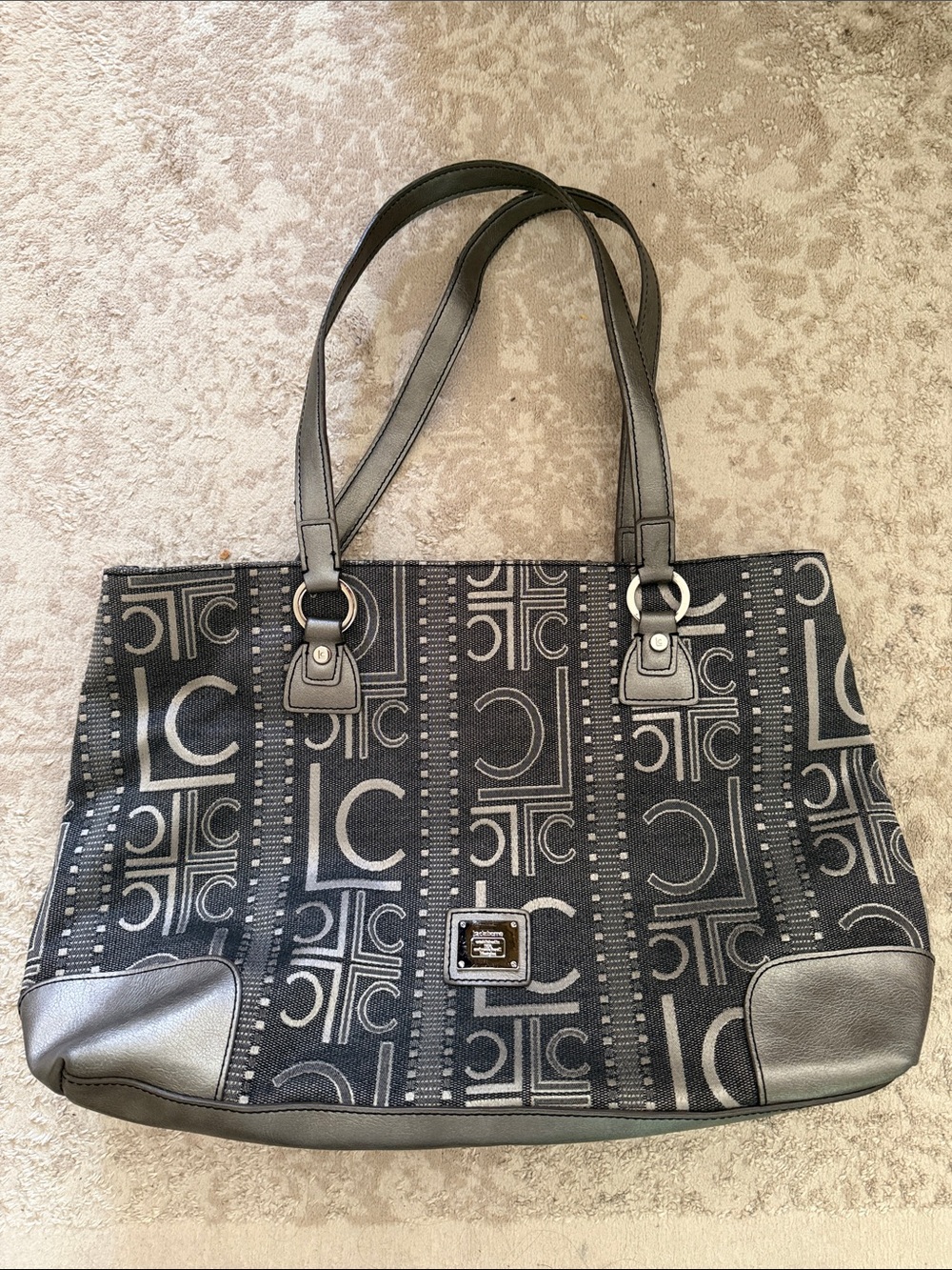 Metallic Liz Claiborne Patterned Tote Bag
